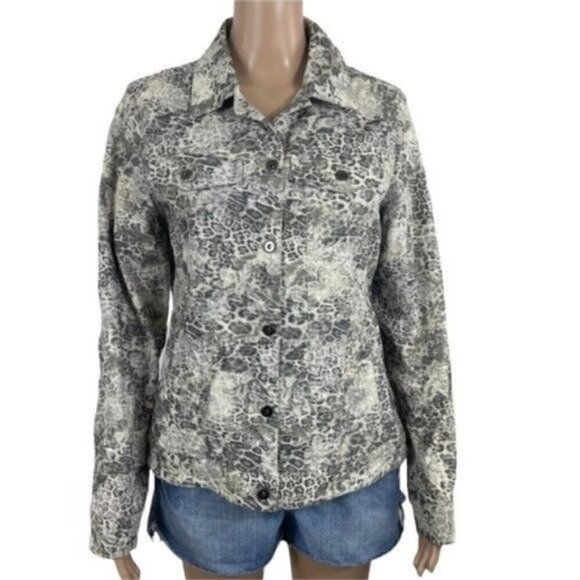 Leopard Print Floral Light weight jacket sz 10 button up long sleeve E39 by Eric - Picture 1 of 10